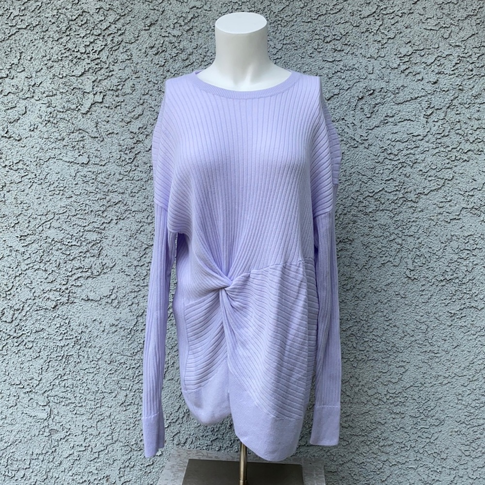 Something Navy Lavender Ribbed Knit Twisted Front Pullover Sweater Women’s M